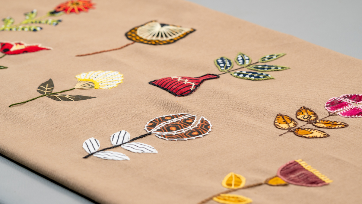 Floral embroidered table runner